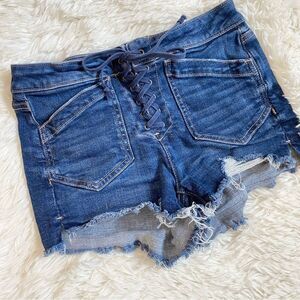 American Eagle Outfitters Blue Lace-Up Denim High Rise Shorts